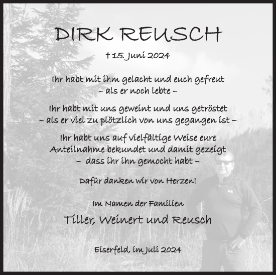Traueranzeige von Dirk Reusch von Siegener Zeitung