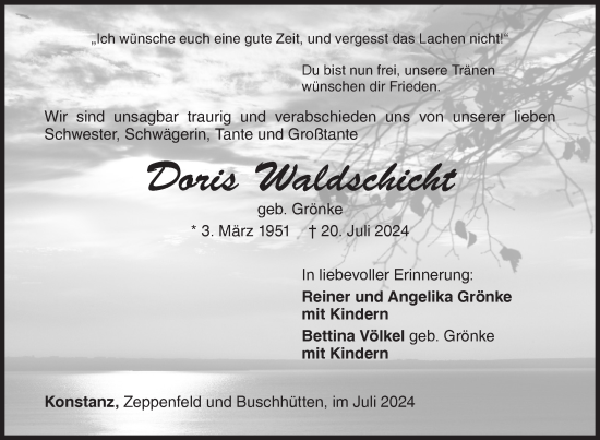 Traueranzeige von Doris Waldschicht von Siegener Zeitung