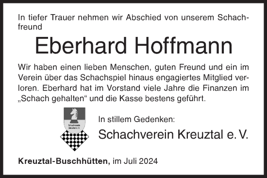 Traueranzeige von Eberhard Hoffmann von Siegener Zeitung
