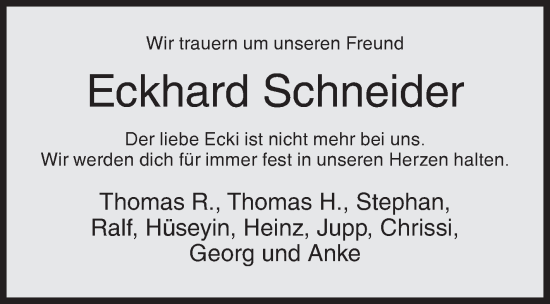 Traueranzeige von Eckhard Schneider von Siegener Zeitung