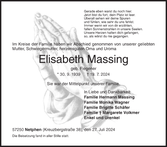 Traueranzeige von Elisabeth Massing von Siegener Zeitung