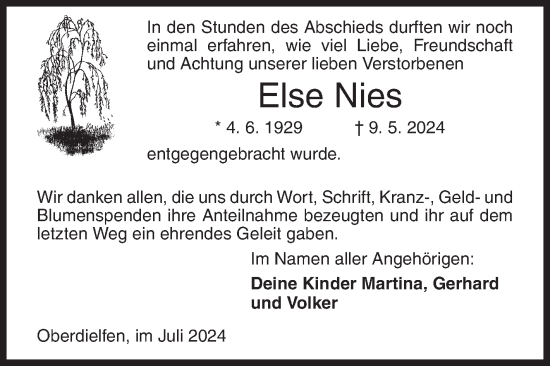 Traueranzeige von Else Nies von Siegener Zeitung