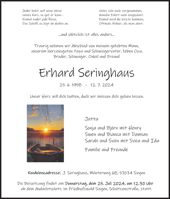 Traueranzeige von Erhard Seringhaus von Siegener Zeitung