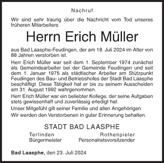 Traueranzeige von Erich Müller von Siegener Zeitung