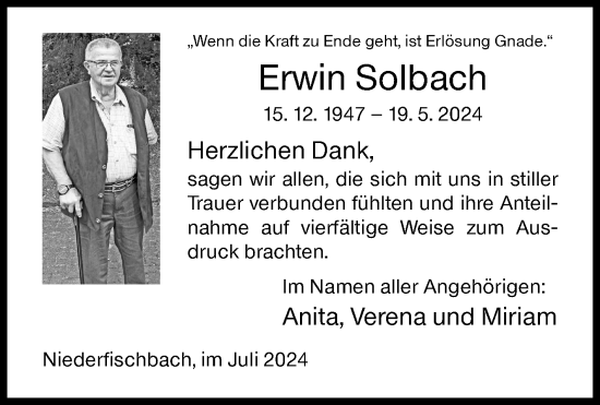 Traueranzeige von Erwin Solbach von Siegener Zeitung