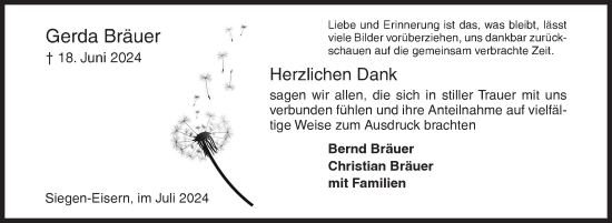 Traueranzeige von Gerda Bräuer von Siegener Zeitung