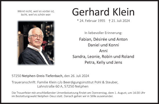 Traueranzeige von Gerhard Klein von Siegener Zeitung