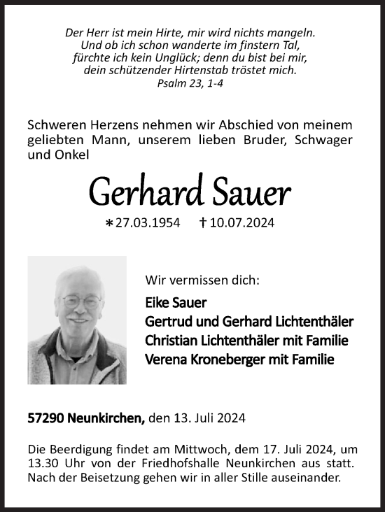 Traueranzeige von Gerhard Sauer von Siegener Zeitung