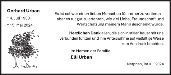 Traueranzeige von Gerhard Urban von Siegener Zeitung