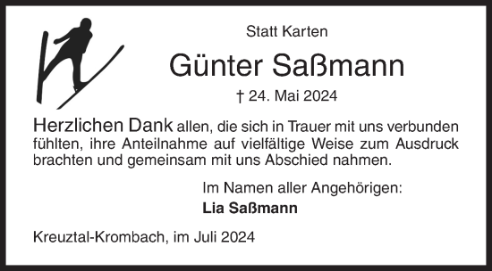 Traueranzeige von Günter Saßmann von Siegener Zeitung