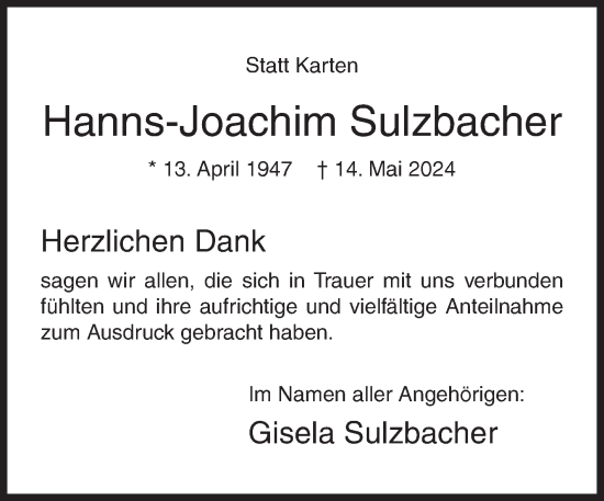 Traueranzeige von Hanns-Joachim Sulzbacher von Siegener Zeitung