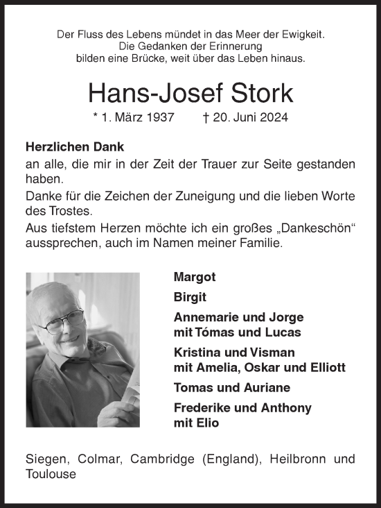 Traueranzeige von Hans-Josef Stork von Siegener Zeitung
