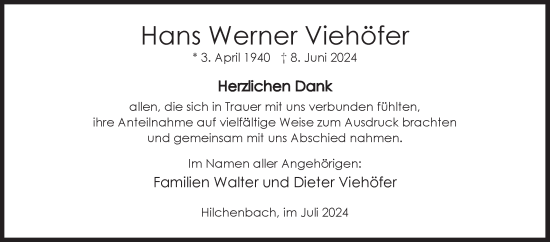Traueranzeige von Hans Werner Viehöfer von Siegener Zeitung
