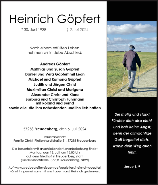 Traueranzeige von Heinrich Göpfert von Siegener Zeitung