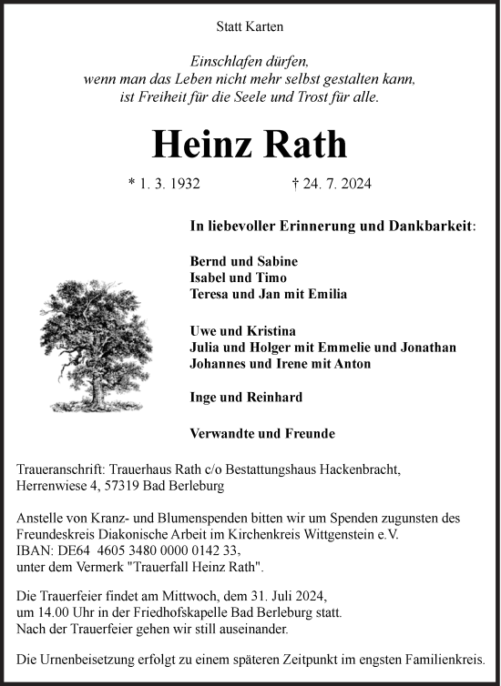Traueranzeige von Heinz Rath von Siegener Zeitung