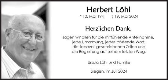 Traueranzeige von Herbert Löhl von Siegener Zeitung