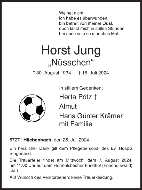 Traueranzeige von Horst Jung von Siegener Zeitung