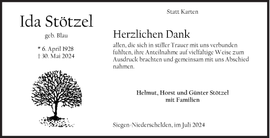 Traueranzeige von Ida Stötzel von Siegener Zeitung