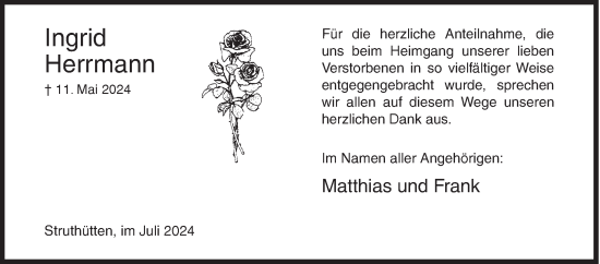 Traueranzeige von Ingrid Herrmann von Siegener Zeitung