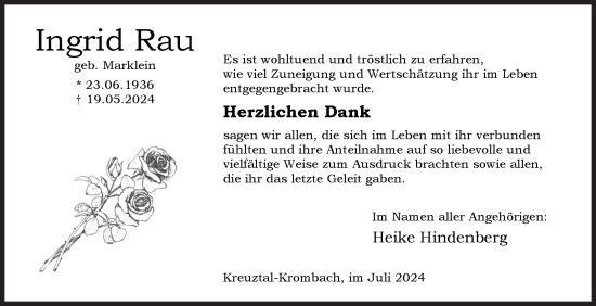 Traueranzeige von Ingrid Rau von Siegener Zeitung