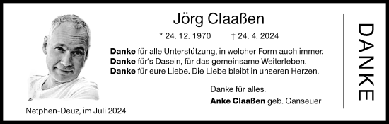Traueranzeige von Jörg Claaßen von Siegener Zeitung