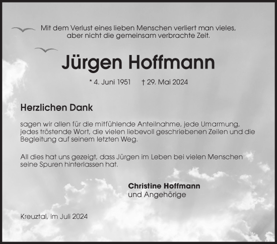 Traueranzeige von Jürgen Hoffmann von Siegener Zeitung