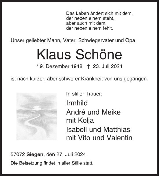 Traueranzeige von Klaus Schöne von Siegener Zeitung