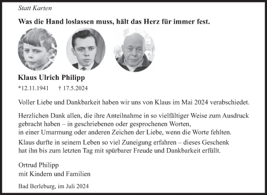 Traueranzeige von Klaus Ulrich Philipp von Siegener Zeitung