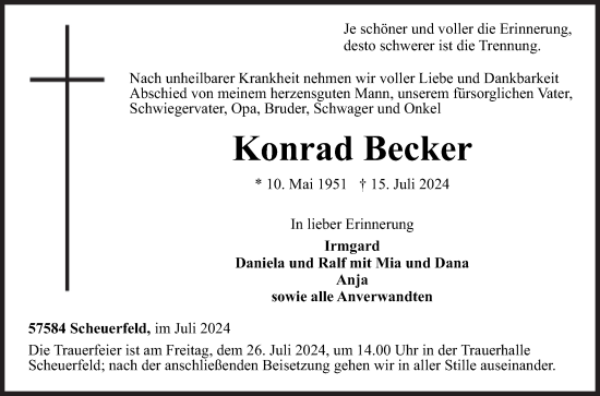 Traueranzeige von Konrad Becker von Siegener Zeitung