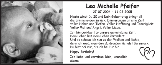 Traueranzeige von Lea Michelle Pfeifer von Siegener Zeitung