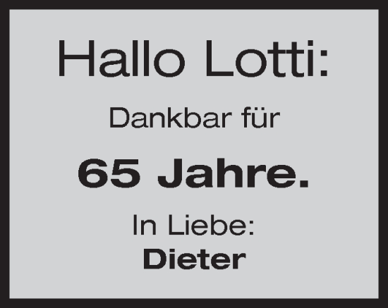 Traueranzeige von Lotti  von Siegener Zeitung