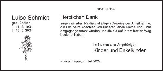 Traueranzeige von Luise Schmidt von Siegener Zeitung