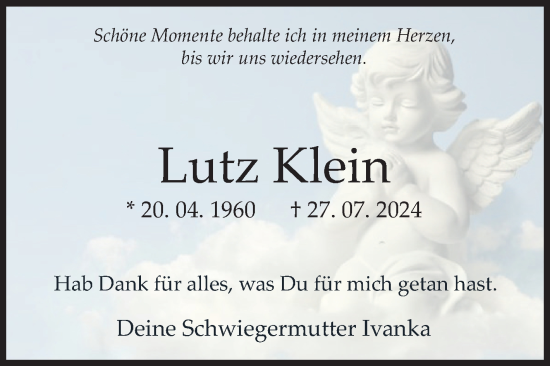 Traueranzeige von Lutz Klein von Siegener Zeitung
