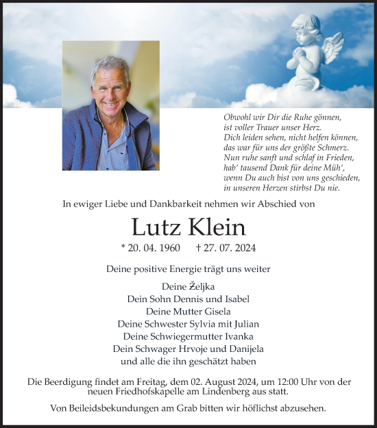 Traueranzeige von Lutz Klein von Siegener Zeitung
