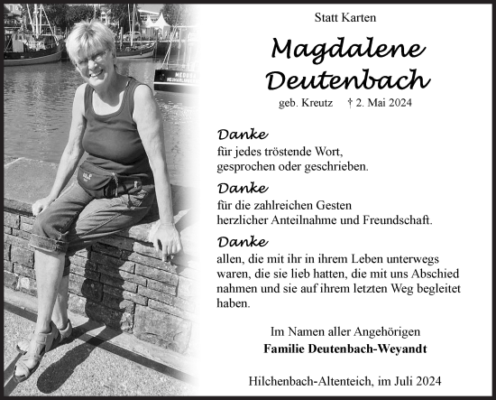 Traueranzeige von Magdalene Deutenbach von Siegener Zeitung