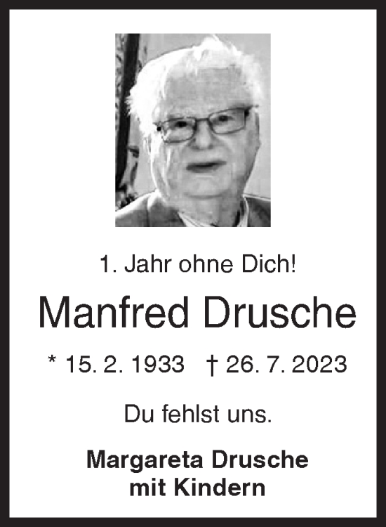 Traueranzeige von Manfred Drusche von Siegener Zeitung