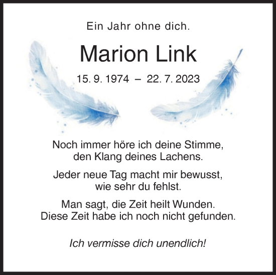 Traueranzeige von Marion Link von Siegener Zeitung