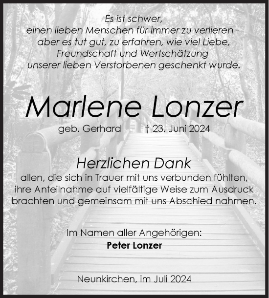 Traueranzeige von Marlene Lonzer von Siegener Zeitung