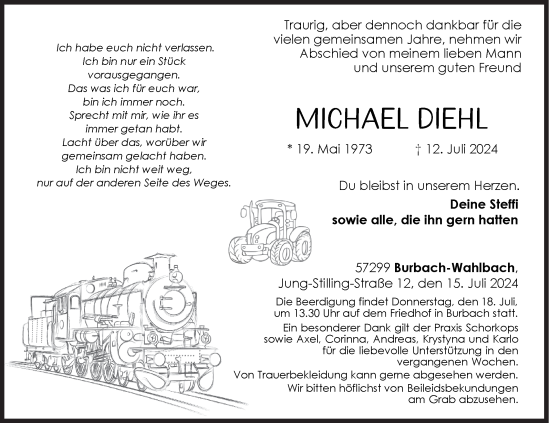 Traueranzeige von Michael Diehl von Siegener Zeitung