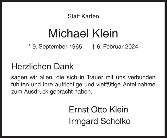 Traueranzeige von Michael Klein von Siegener Zeitung