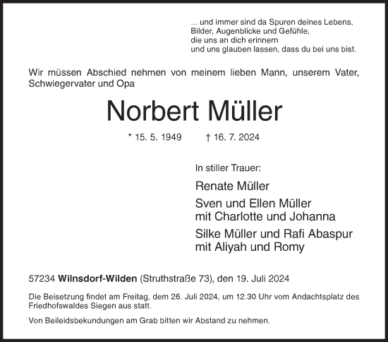 Traueranzeige von Norbert Müller von Siegener Zeitung