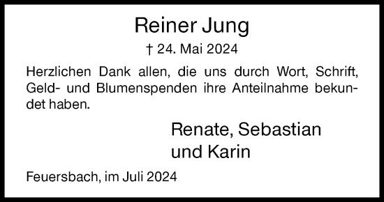 Traueranzeige von Reiner Jung von Siegener Zeitung