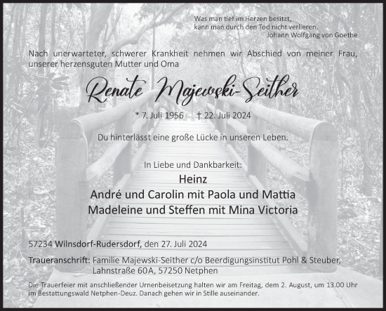 Traueranzeige von Renate Majewski-Seither von Siegener Zeitung