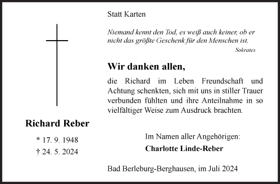Traueranzeige von Richard Reber von Siegener Zeitung