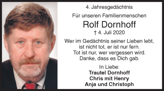 Traueranzeige von Rolf Dornhoff von Siegener Zeitung
