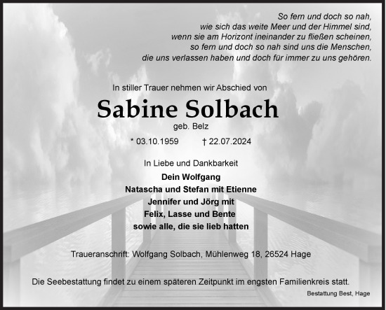 Traueranzeige von Sabine Solbach von Siegener Zeitung