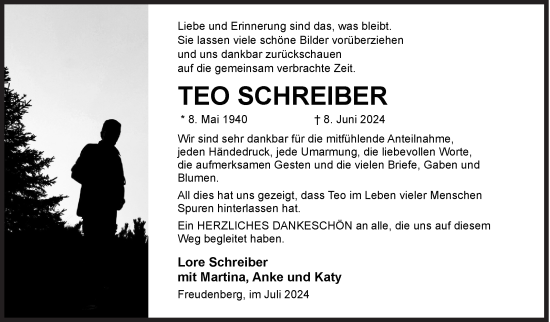 Traueranzeige von Teo Schreiber von Siegener Zeitung