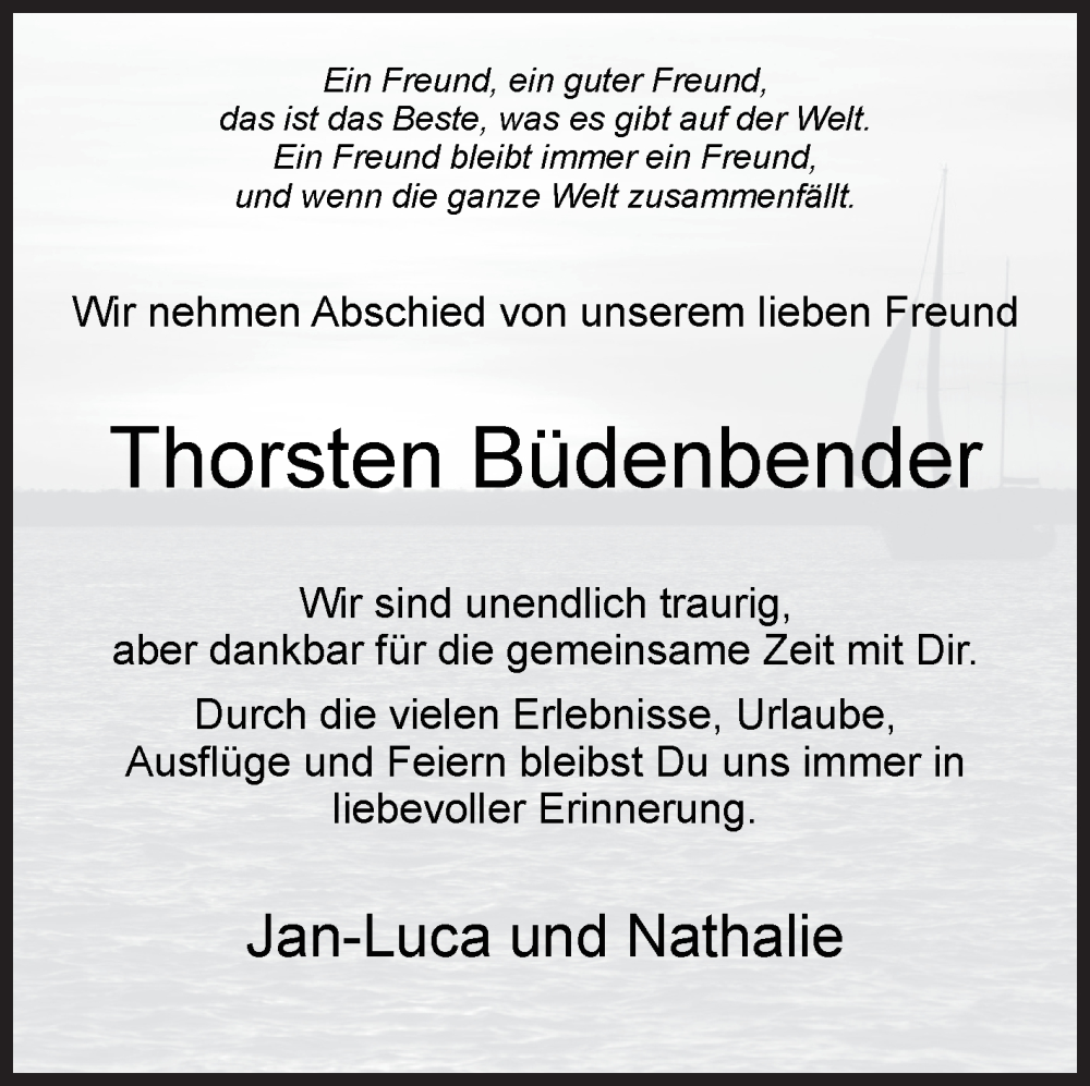  Traueranzeige für Thorsten Büdenbender vom 13.07.2024 aus Siegener Zeitung
