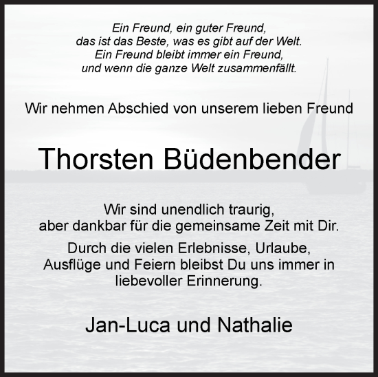 Traueranzeige von Thorsten Büdenbender von Siegener Zeitung