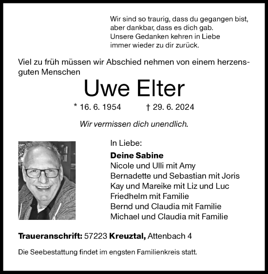 Traueranzeige von Uwe Elter von Siegener Zeitung